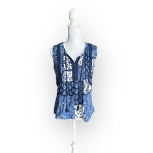Navy White Floral Print Tank Too NWT